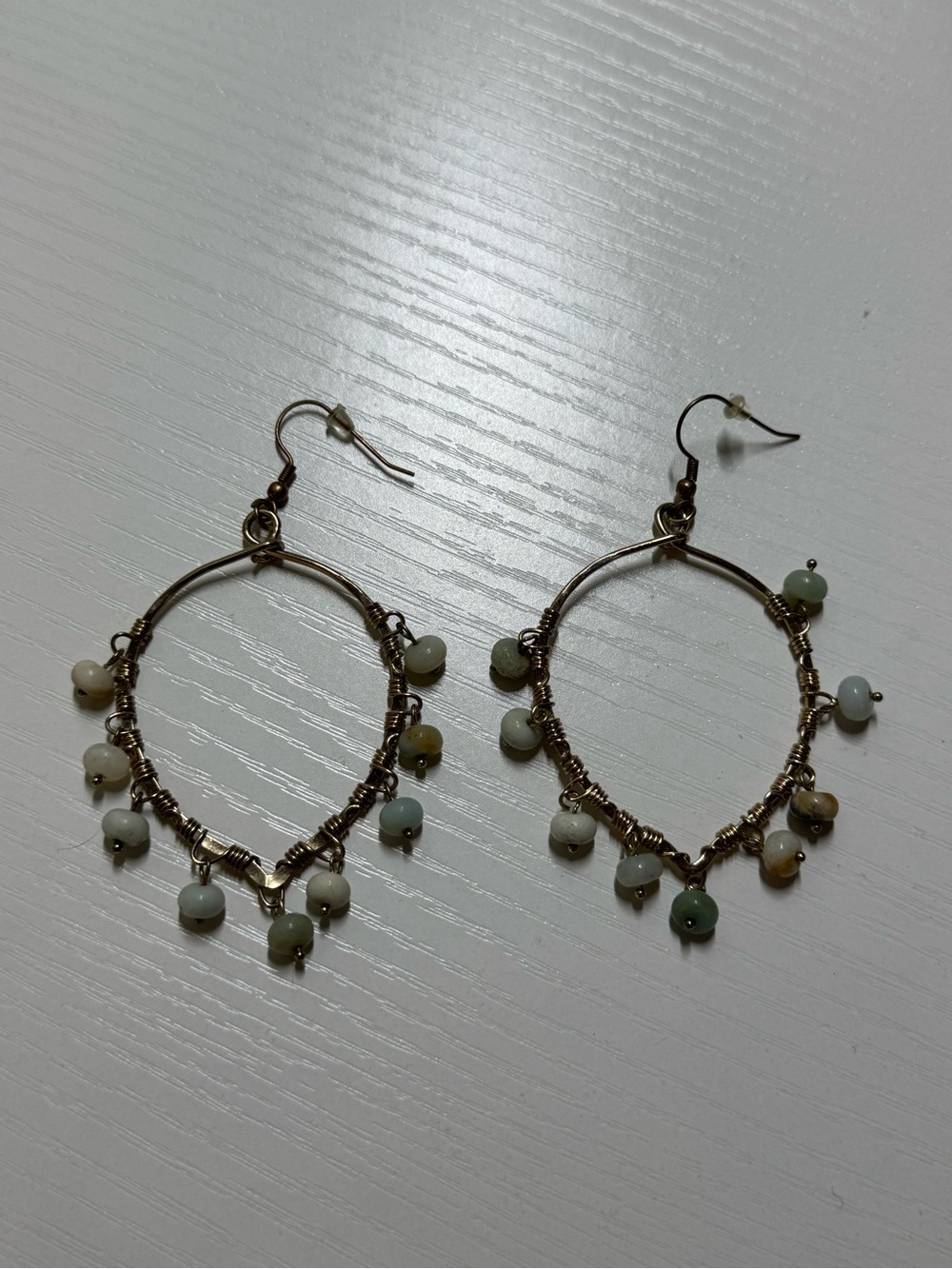 Delicate Beaded Gold Hoop Earrings - Green and Cream